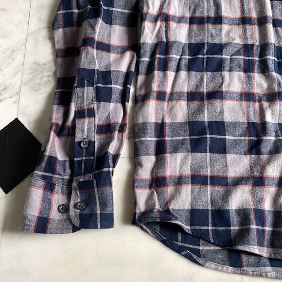 Julian & Mark Navy, Gray & Orange Plaid Flannel Button Down - Picture 4 of 7